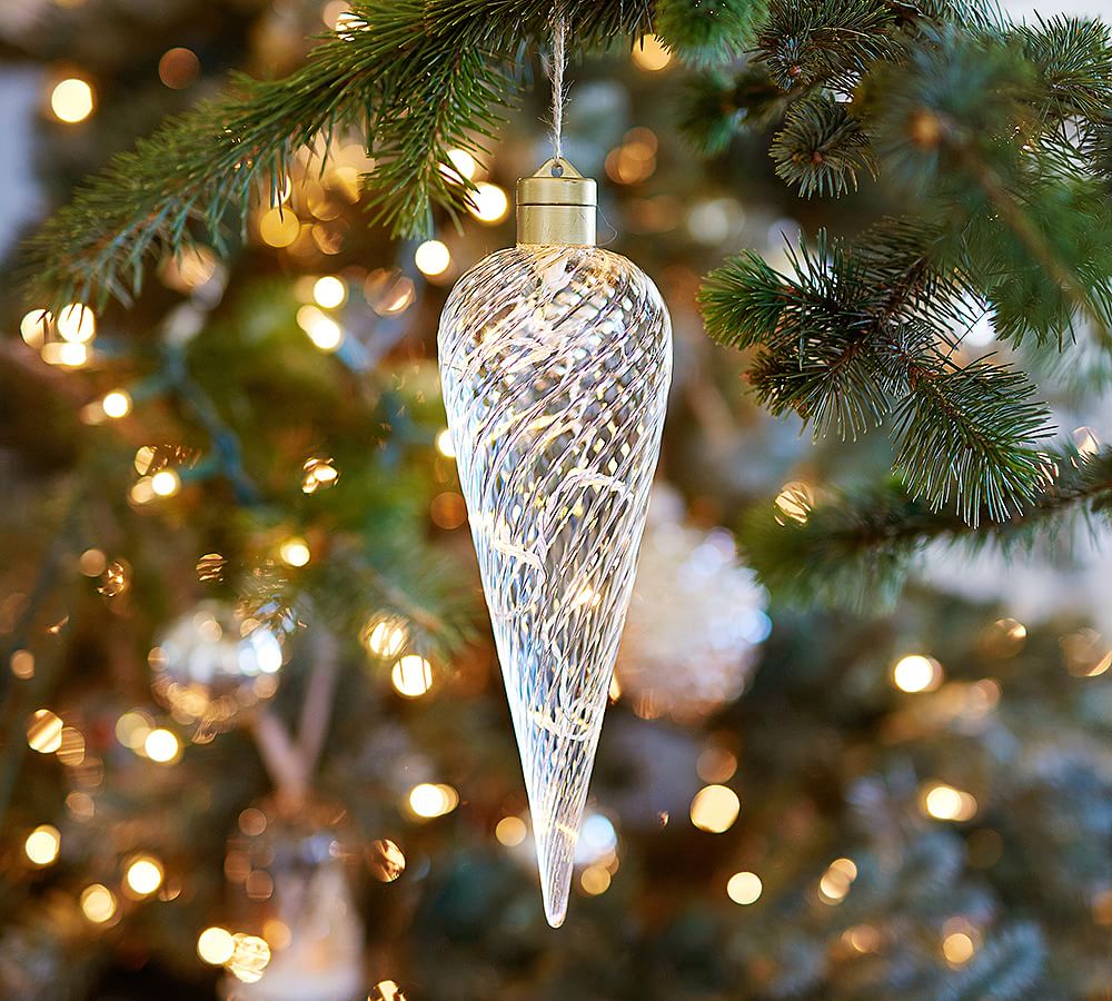 Lit Twist Glass Ornament - Cone