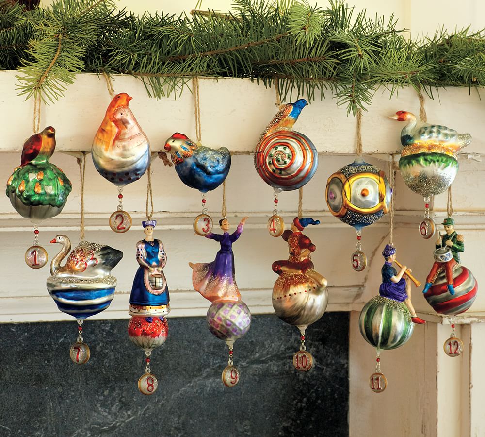 Mercury Glass Twelve Days of Christmas Ornaments- Set of 12