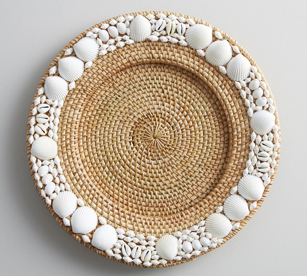 Shell-Rimmed Handwoven Rattan Charger Plate