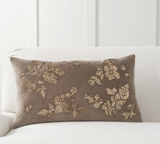 Augustine Embellished Velvet Lumbar Decorative Pillow Cover Pottery Barn