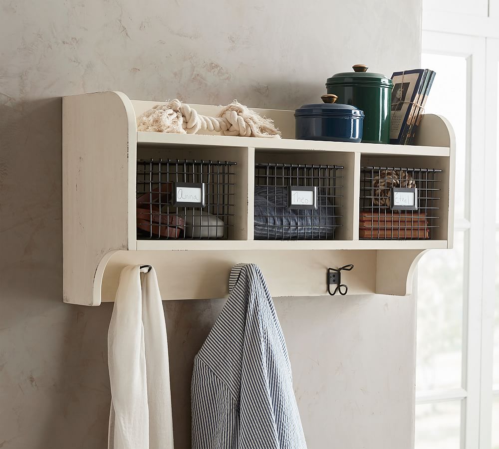 Wade Wood and Wire Cubby, Almond White