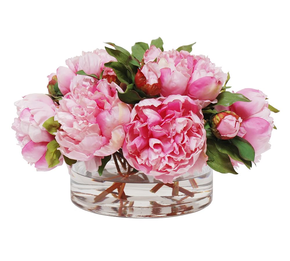 Faux Peonies in Open Cylinder Vase