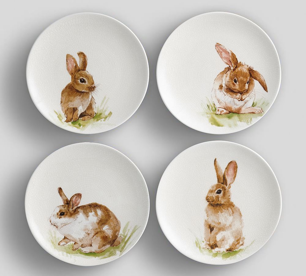 Pasture Bunny Salad Plates, Set of 4 - Assorted