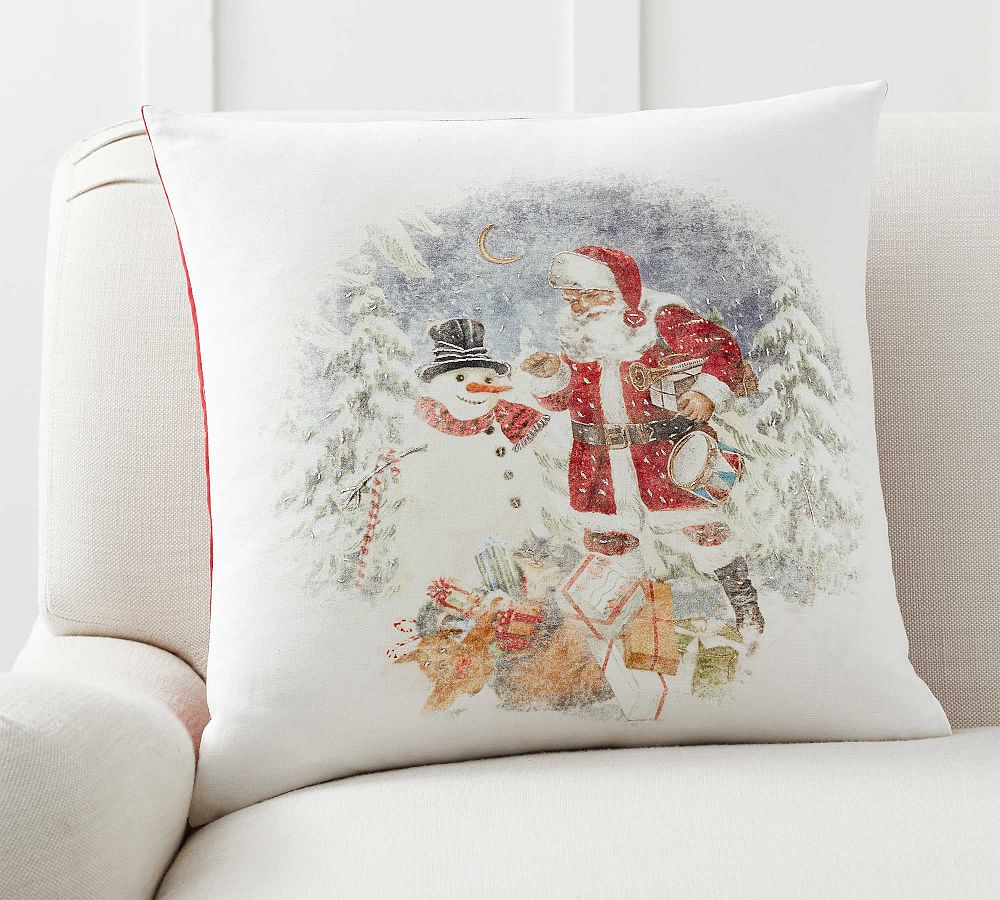 Nostalgic Santa Snowman Decorative Pillow Cover | Pottery Barn
