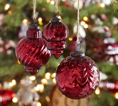 Eclectic Mercury Glass Christmas Ornaments - Red - Set of 3 | Pottery Barn