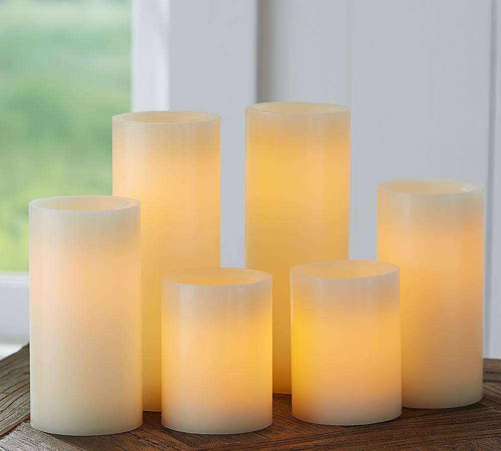 Essential Flameless Wax Candle, Set of 6 &ndash; Ivory