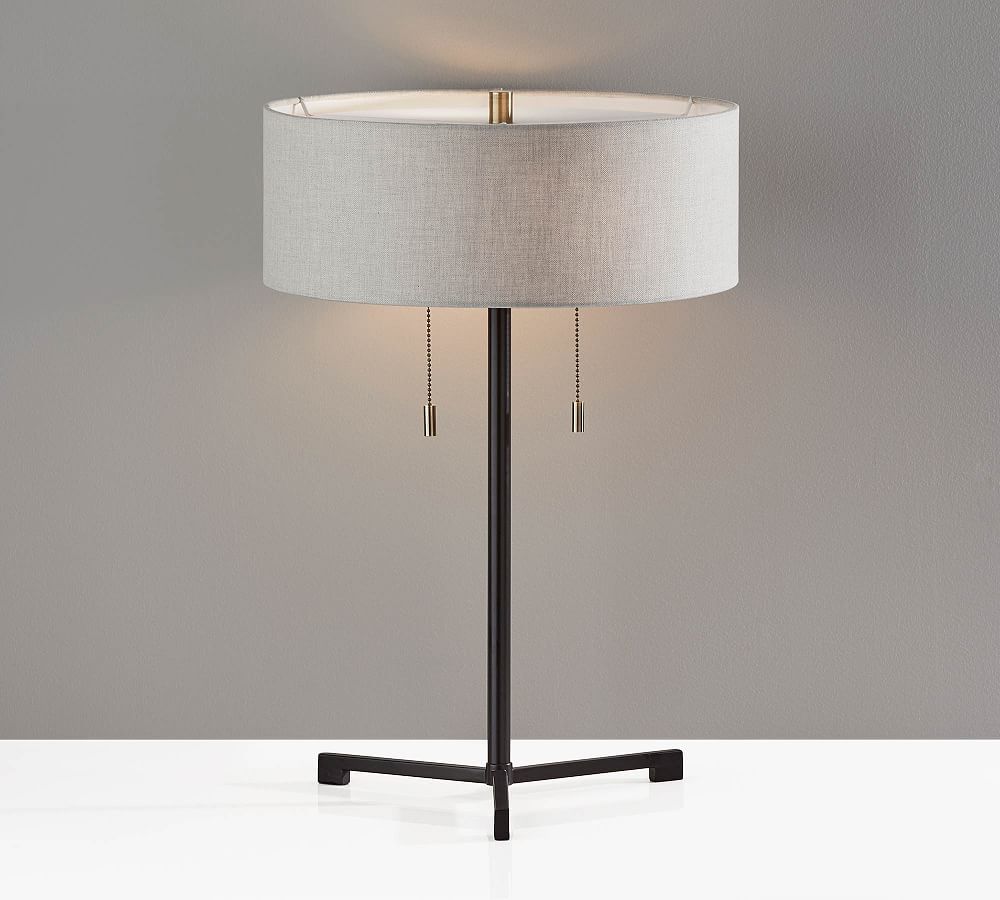 Franklin Brushed Bronze Metal Table Lamp - Black Fabric Lamp Shade