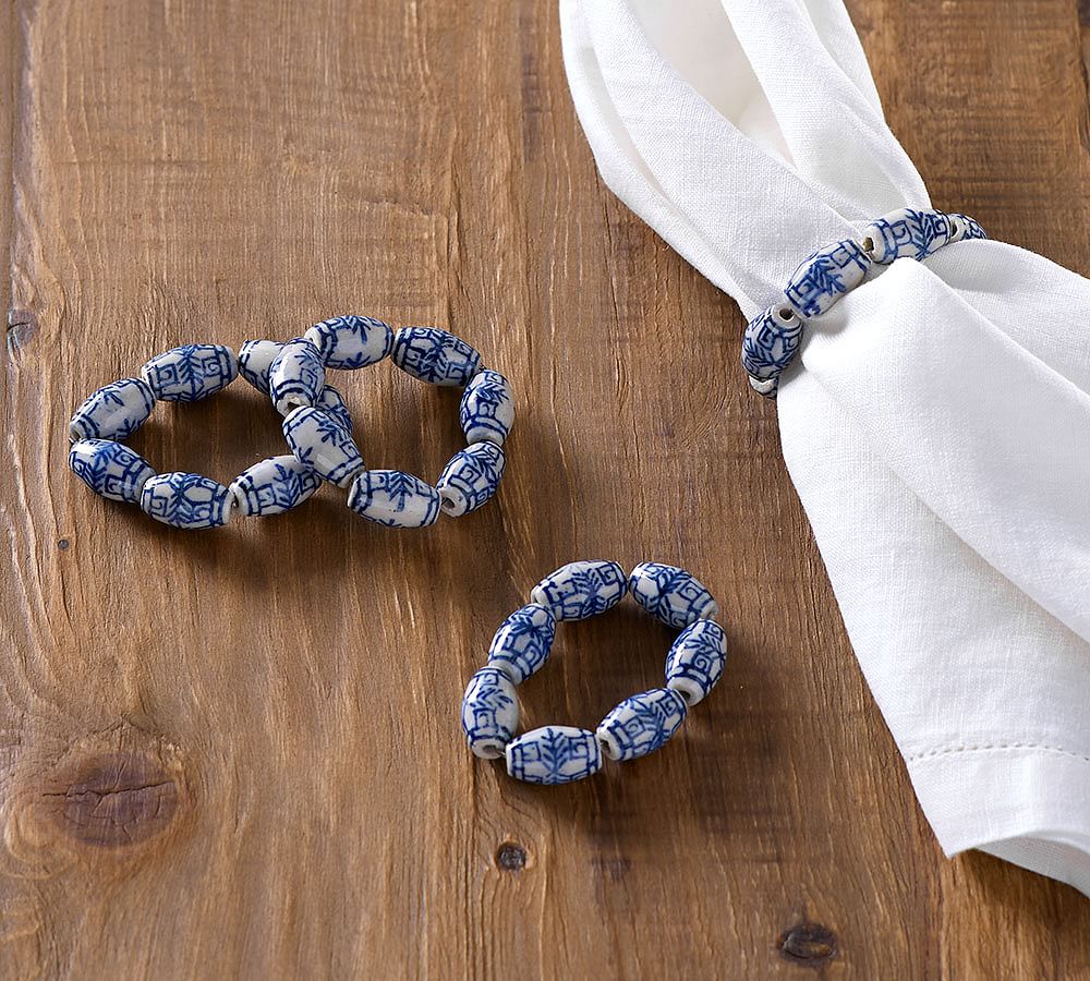 Blue Bead Napkin Ring, Set of 4