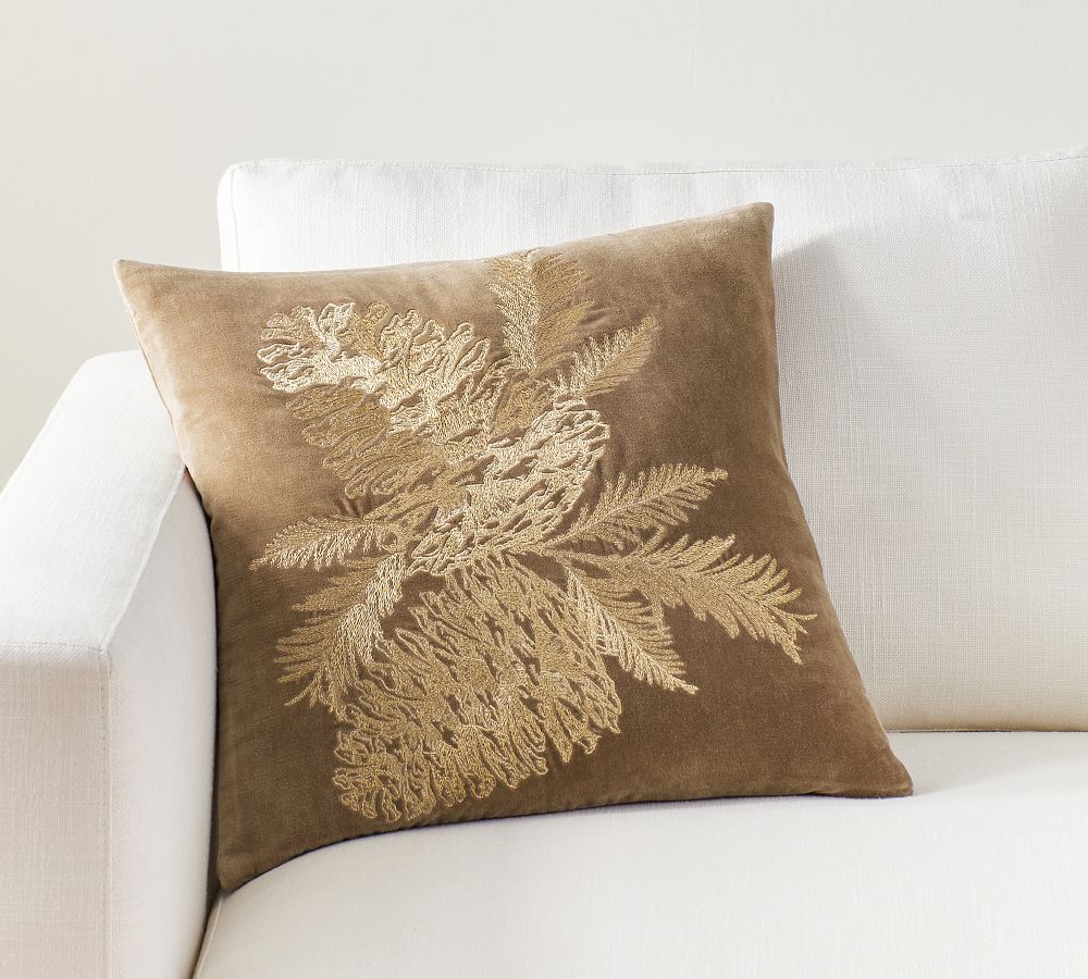Metallic Embroidered Pinecone Pillow Cover