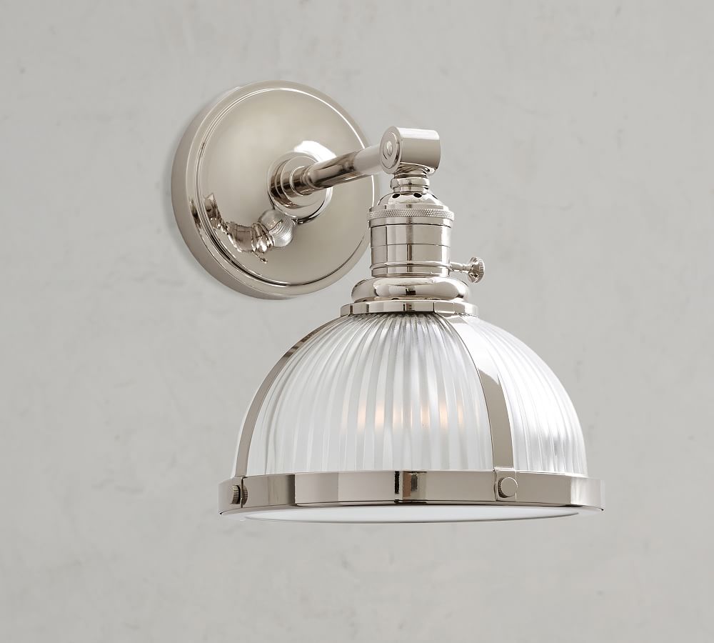 Straight Arm Industrial Ribbed Glass Sconce