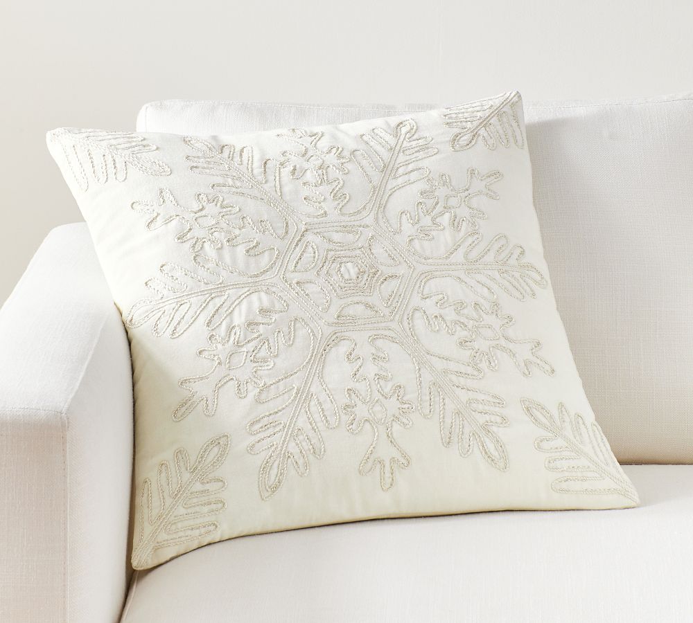 Metallic Embroidered Snowflake Pillow Cover