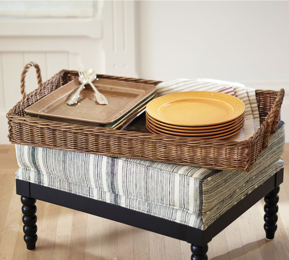 Jacquelyne Rattan Tray with Rope Handle