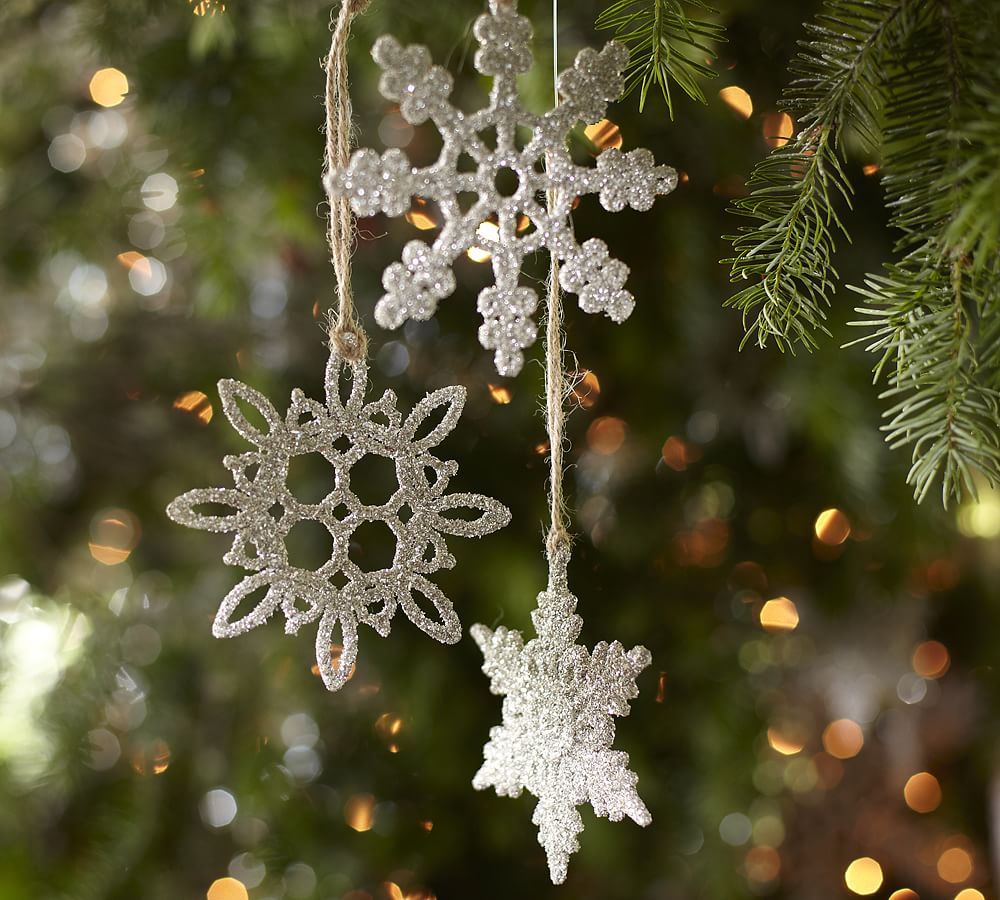 German Glitter Snowflake Ornaments, Set of 6