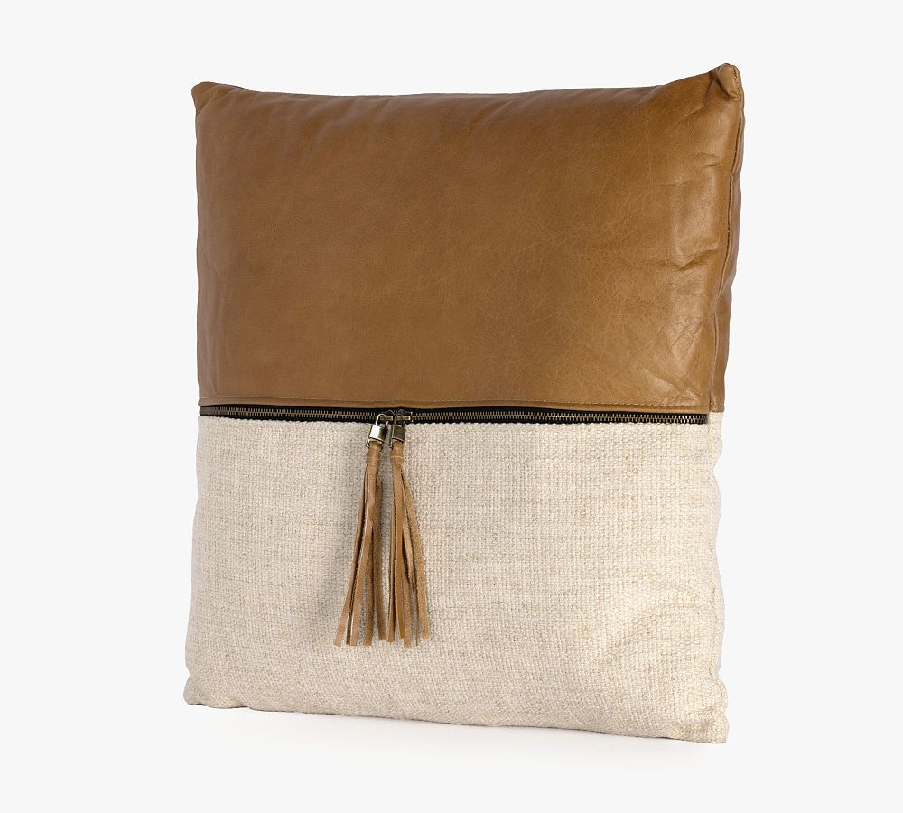 Layna Leather And Linen Block Pillow