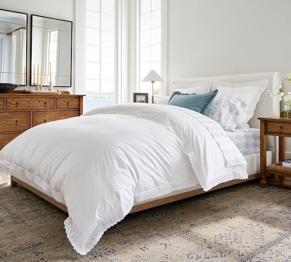 Eyelet Organic Percale Duvet Cover &amp; Shams