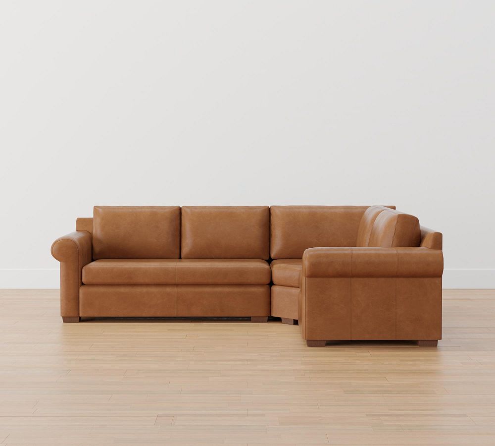Shasta Roll Arm Leather 3-Piece Wedge Sectional