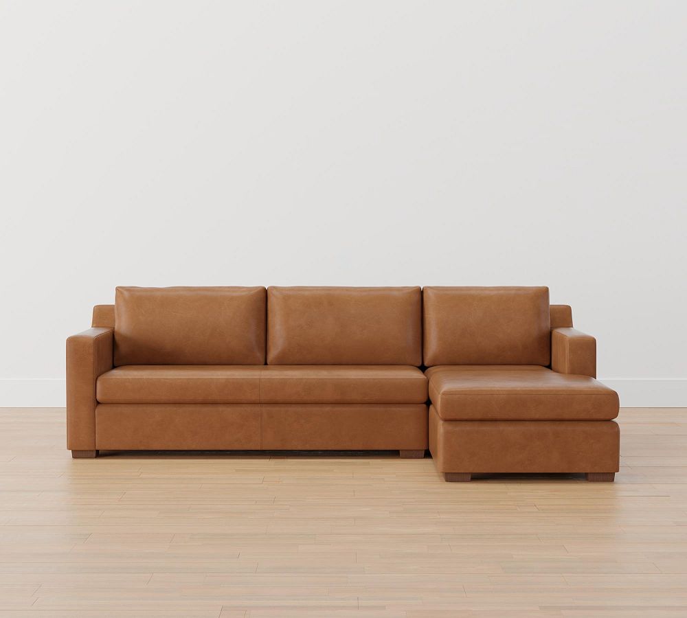 Shasta Square Arm Leather Chaise Sectional (96&quot;&ndash;119&quot;)