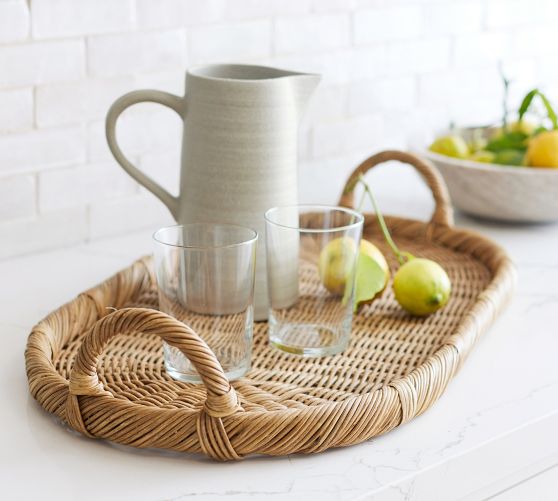 Handwoven Wicker Oval Serving Tray | Pottery Barn