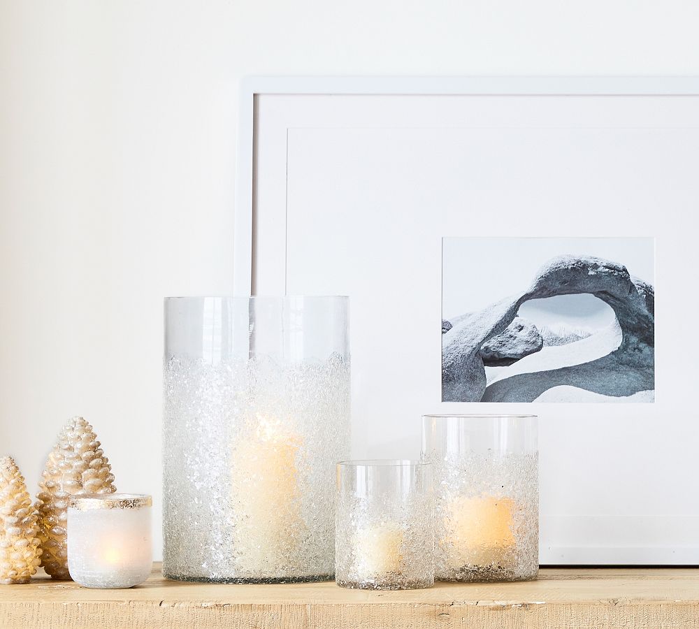 Icy Textured Handcrafted Glass Hurricane Candleholder