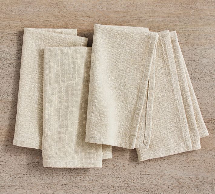 CHARDIN HOME Beige/White Chambray Napkin with Boho Fringes, 18x18 inch Set of 6 Everyday Linen Look Recycled Cotton Cloth Napkins
