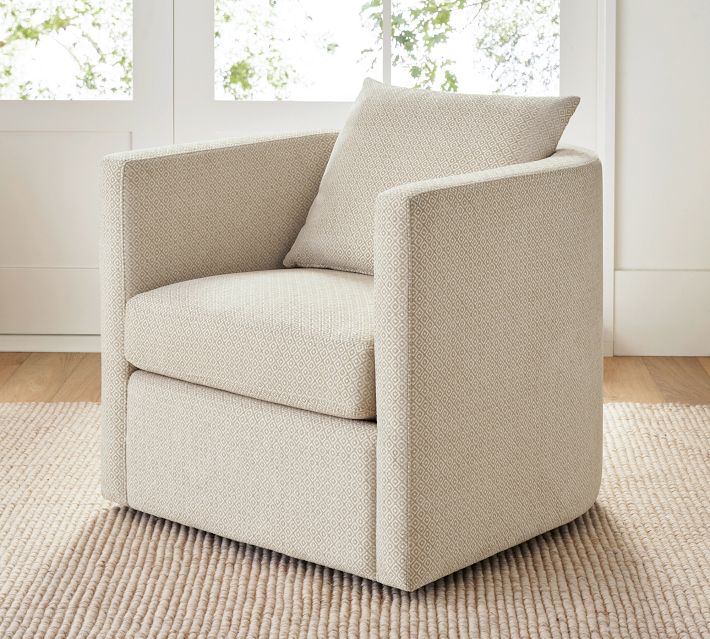 Poly Blend Boucle Fabric Upholstered Swivel Armchair - On Sale
