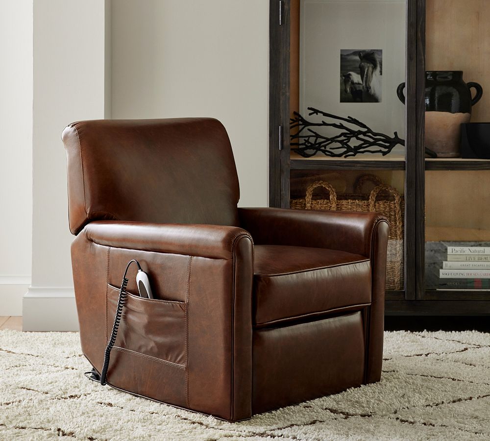 Irving Roll Arm Leather Power Lift Recliner