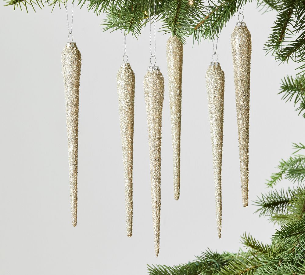 German Glitter Glass Icicle Ornaments - Set of 6