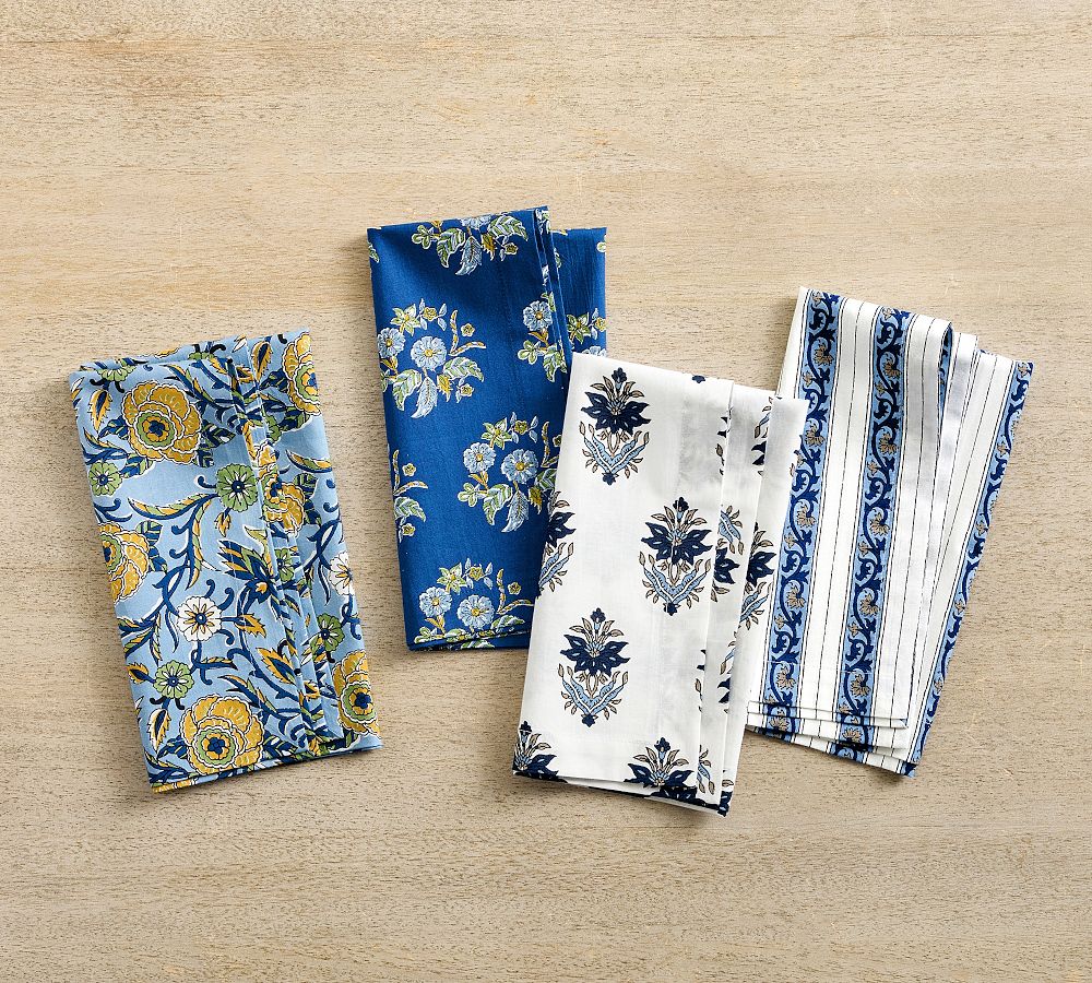 Block Print Organic Cotton Napkins - Mixed Set of 4