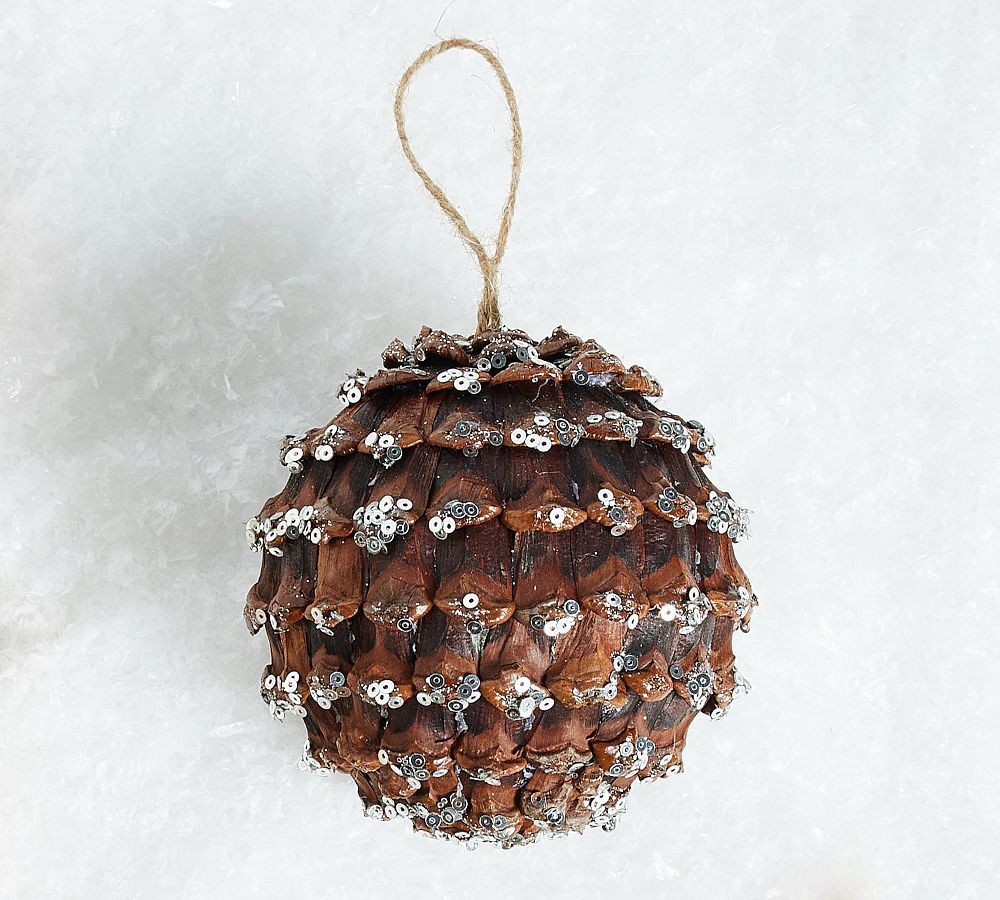 Snowy, Sparkly Pine Cone Ornaments