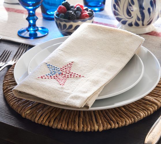 Americana Star Embroidered Cotton/Linen Napkins - Set of 4