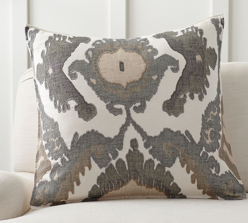 Hudson Ikat Embroidered Pillow