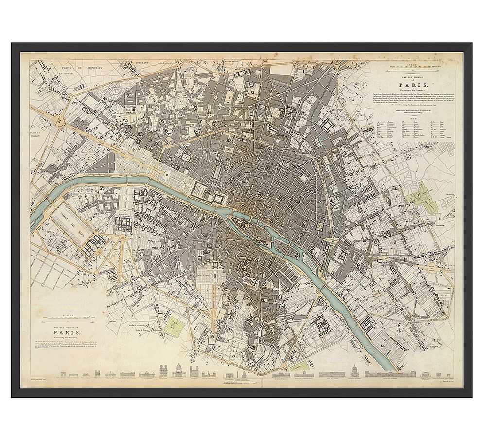 Vintage Inspired Paris Map Framed Print