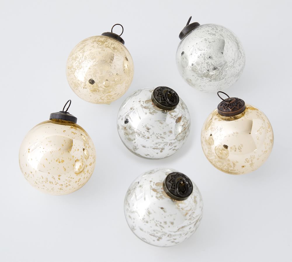 Mercury Glass Ball Ornaments, Sliver/Gold Set of 6