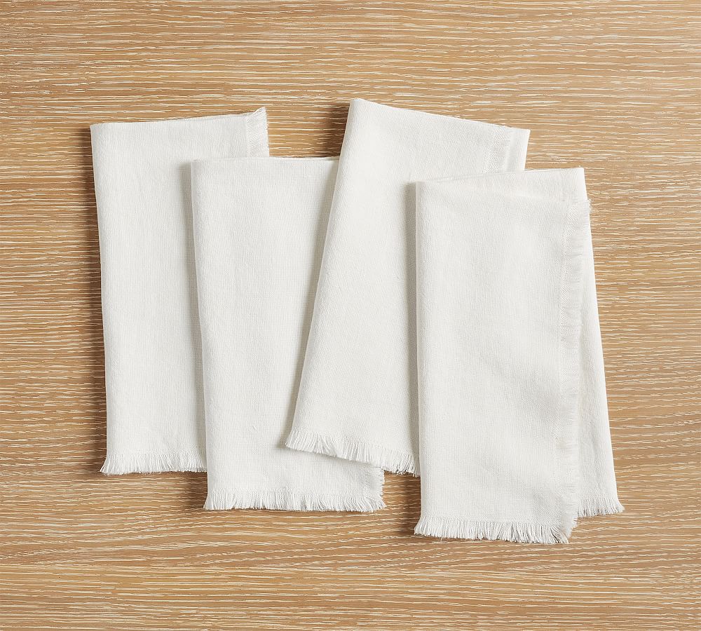 Frayed Oversized Linen Napkins - Set of 4 - White