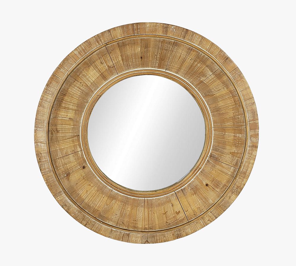 Round Wooden Frame Wall Mirror - 30&quot;