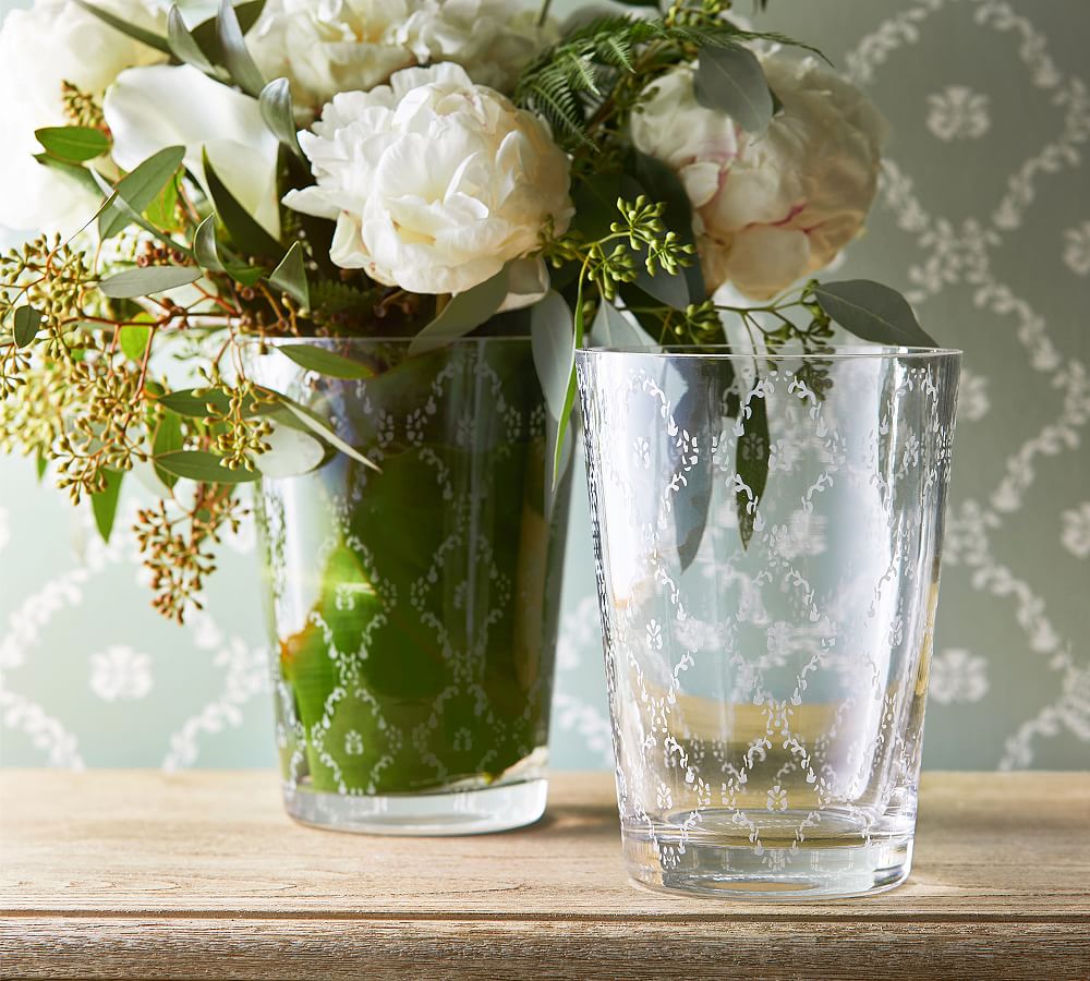 Julia Berolzheimer Etched Poppy Handcrafted Glass Vase