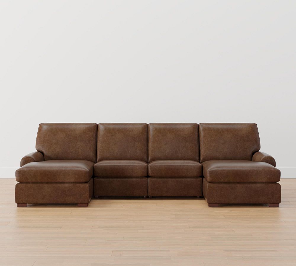 Turner Roll Arm Leather Power Reclining Double Chaise Sectional (135&quot;&ndash;160&quot;)