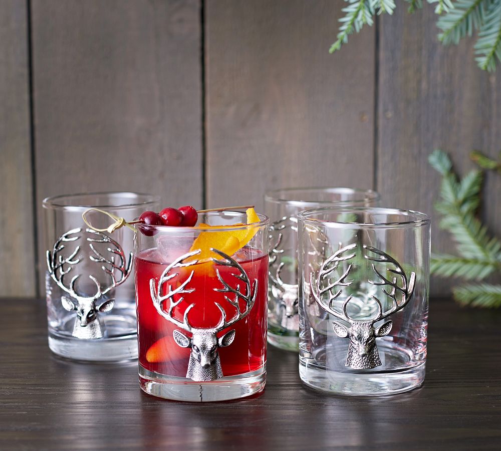 Figural Stag Double Old Fashioned Glasses - Set of 2