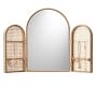 Tri-Fold Mirror with Caned Jewelry Holder