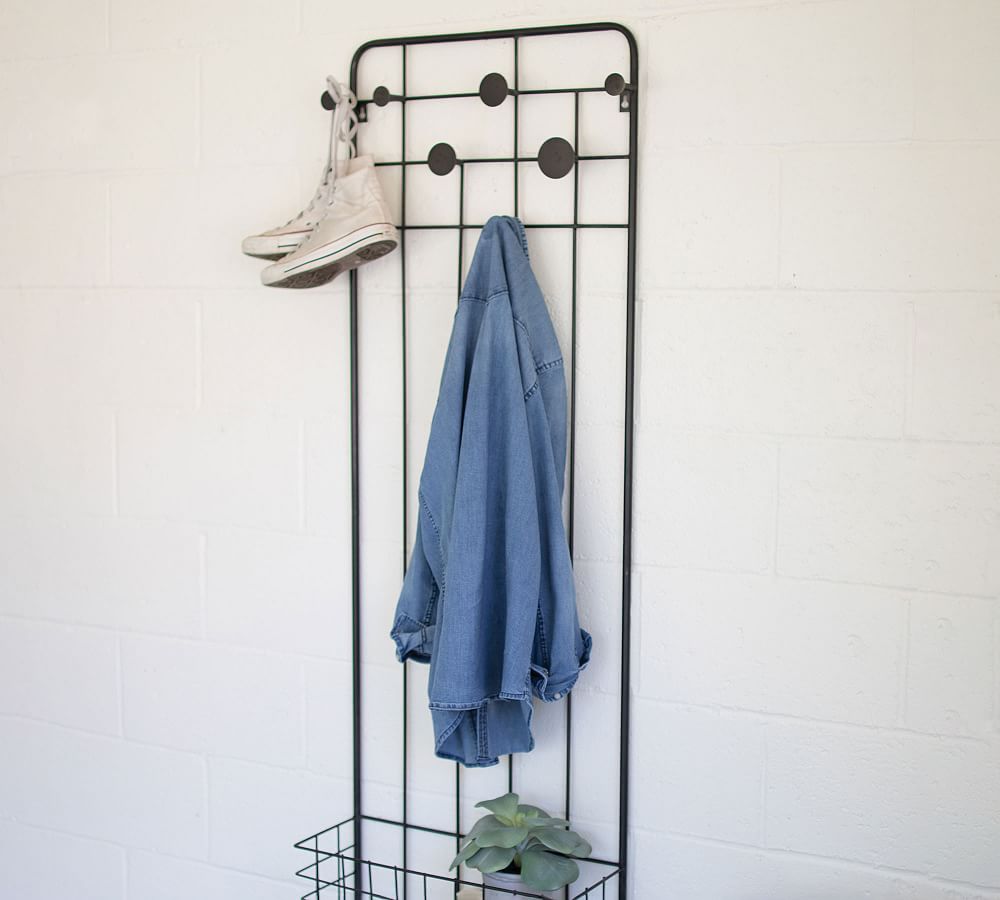 Wall-Mounted Metal Coat Rack &amp; Basket