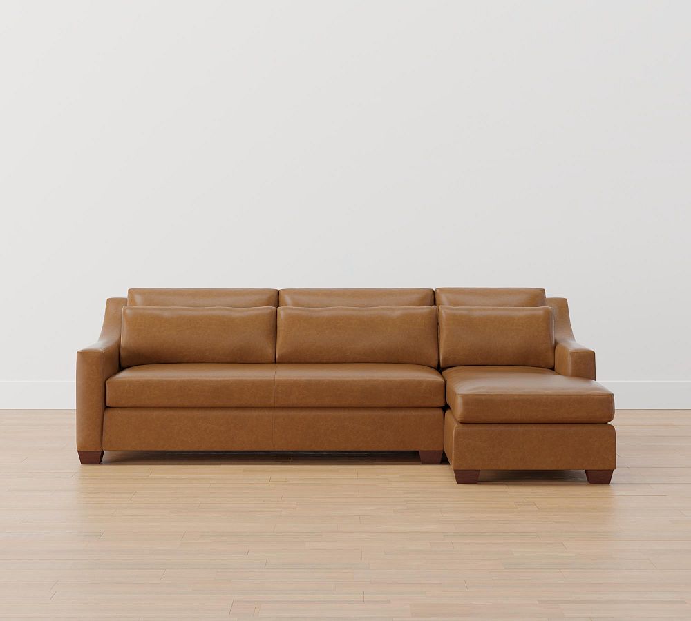 York Slope Arm Deep Seat Leather Chaise Sectional