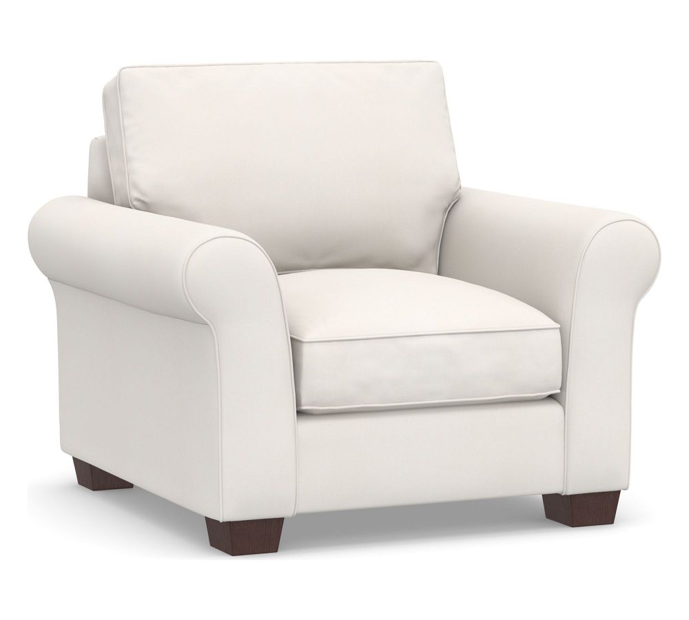 PB Comfort Roll Arm Upholstered Armchair 40", Box Edge Down Blend Wrapped Cushions, Denim Warm White