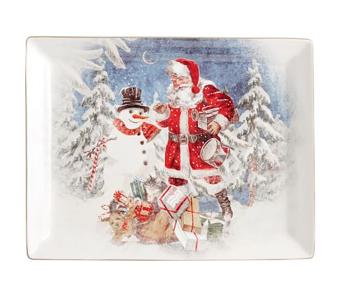 Nostalgic Santa Stoneware Rectangular Serving Platter