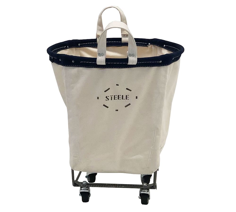 Small Round Canvas Steele Basket with Wheels