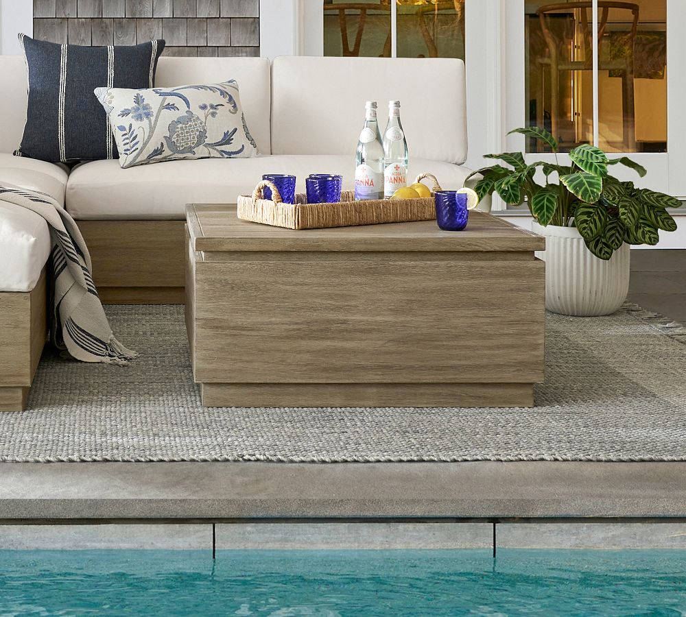 Indio Eucalyptus Modern Platform Outdoor Coffee Table with Storage ...