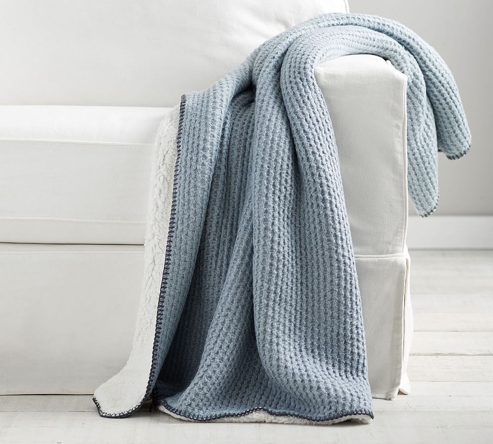 Thermal Sherpa Back Knit Throw Blanket