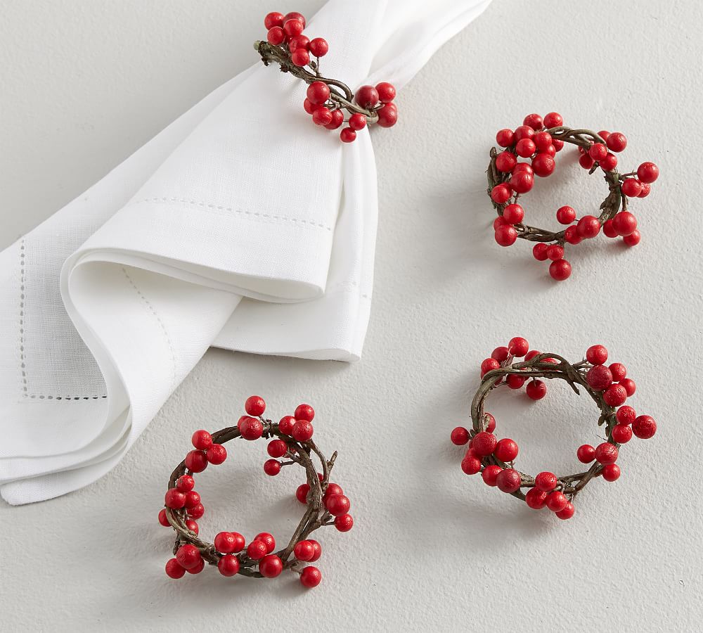 Holly Berry Napkin Rings, Set of 4