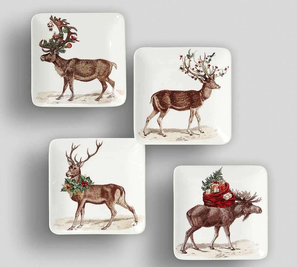 Silly Stag Appetizer Plates, Set of 4 - Assorted