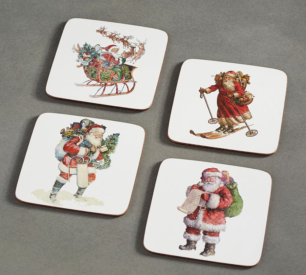 Nostalgic Santa Cork Coasters, Set of 4