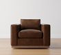 Carmel Wide Arm Leather Wood Base Swivel Chair